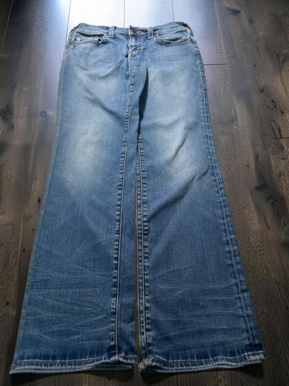 True Religion Ricky Relaxed Straight Jeans 32 Light Wash Stretch Denim Y2K